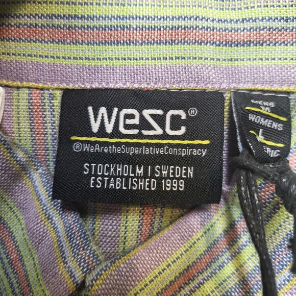 Wezc Linen Blend Shirt Mens M Striped Button Up Short Sleeve - Picture 2 of 8